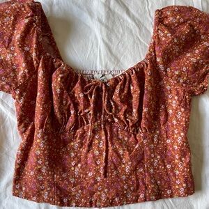 Lucky Brand Cropped Red Flutter Sleeve Crop Blouse